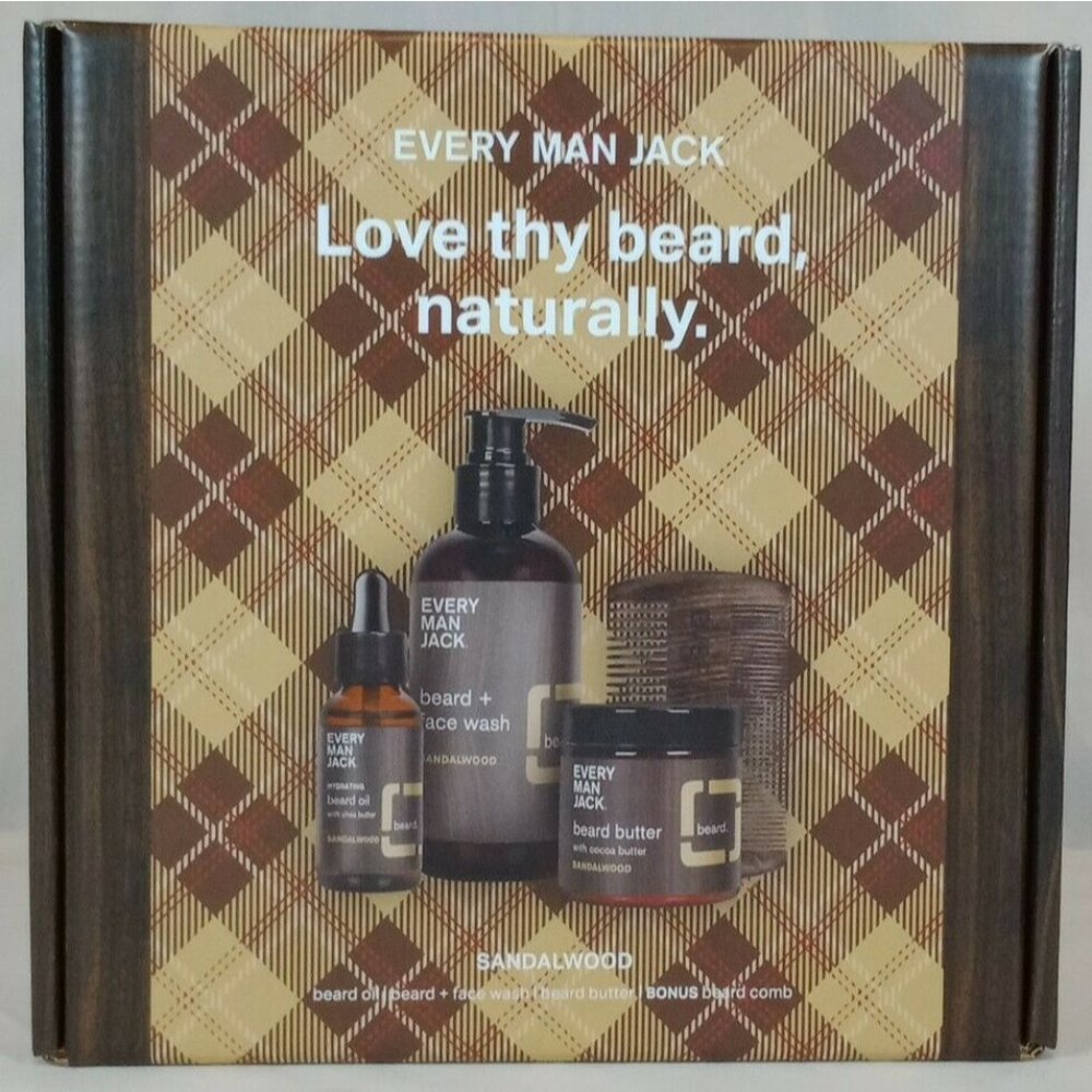 Beard Care Kit Every Man Jack Sandalwood- Beard Comb, Oil, Face Wash & Butter